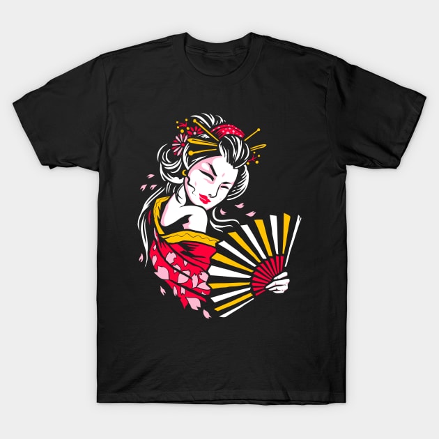 Japanese Geisha Illustration Design T-Shirt by AST